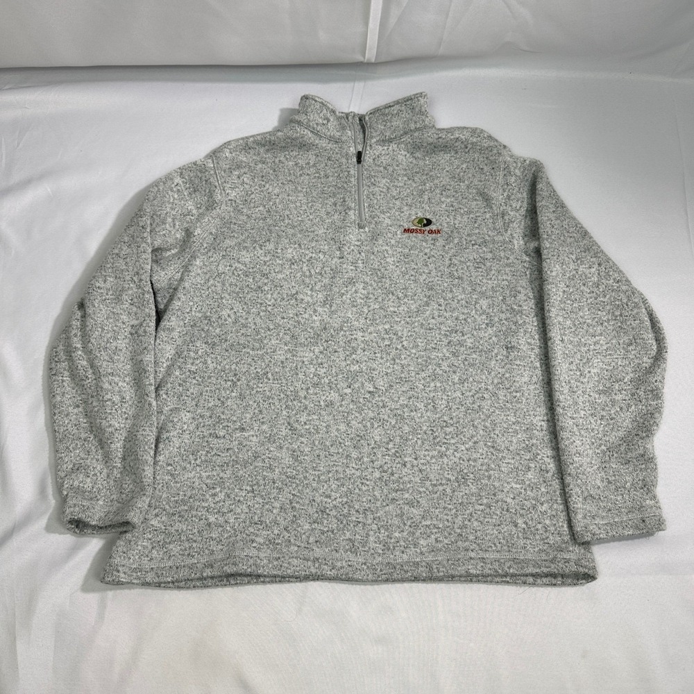 Mossy Oak Mens XL Quarter Zip Sweater Fleece Pullover Grey‎ Heather Outdoor